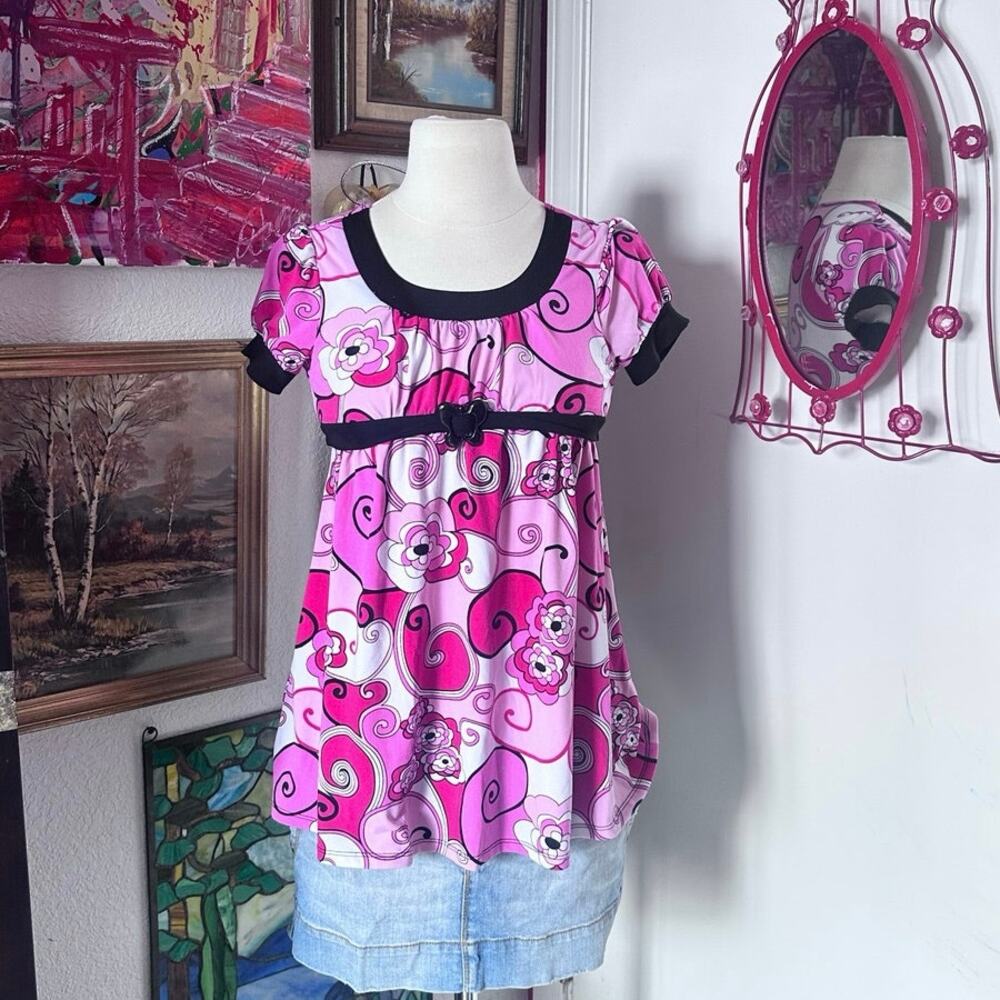 disorderly kids pink white black floral babydoll top